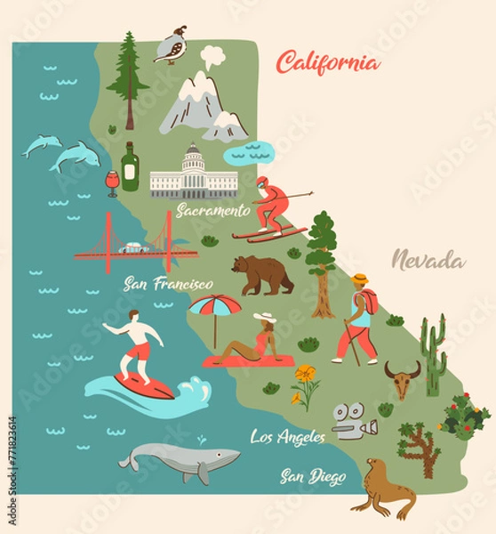 Obraz California map. Vector illustration. Flat style graphic