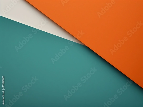 Fototapeta Geometric lines divide an empty paper template in orange and petrol hues.