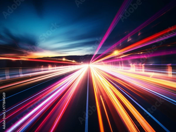 Obraz Random pattern of multicolored light trails for tech backdrop.