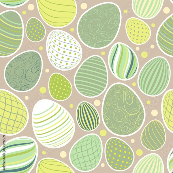 Obraz Easter Eggs with seamless ornament pattern. Vector line pattern with Easter eggs on the beige background. Concept of Happy Easter.	