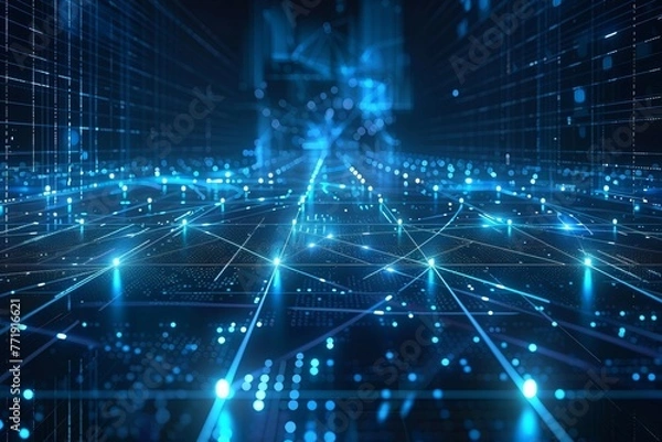 Fototapeta A futuristic cyber space with geometric shapes and digital lines, abstract  , background