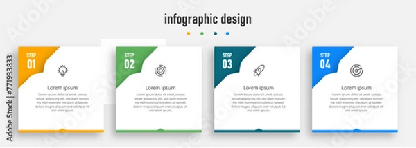Fototapeta Infographic design for business concept with note papers. Can be used for info graphics, flow charts, presentations, web sites, banners, label template with icons. 4 options or steps.