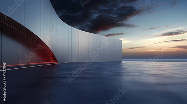 Obraz 3D rendering futuristic building background with empty concrete floor