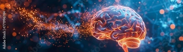 Obraz Craft an eye-catching visual of a stylized human brain interwoven with circuitry, symbolizing the fusion of human intelligence with AI Add subtle hints of emotion 