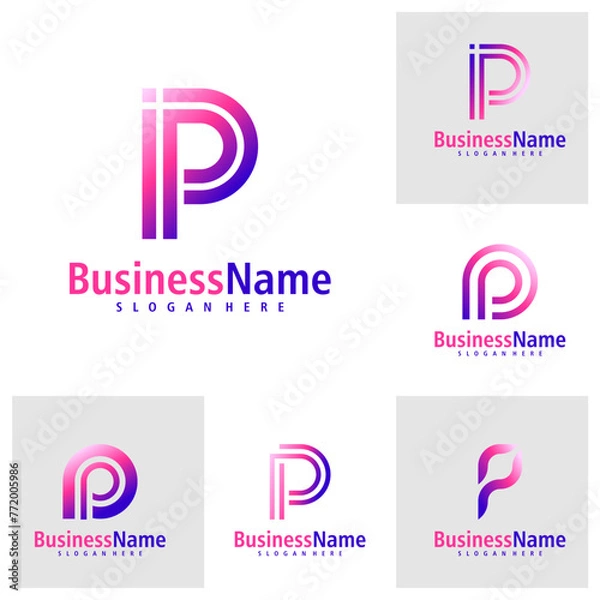 Fototapeta Set of Letter P logo design vector. Creative Initial P logo concepts template
