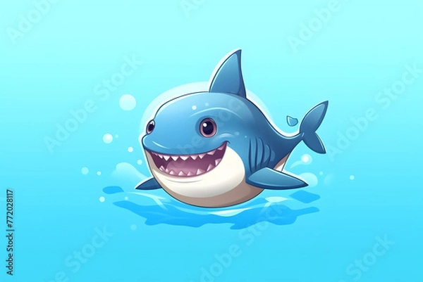 Fototapeta A cute shark smiling and dancing on the sea