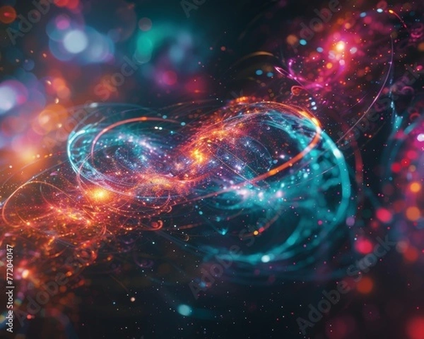 Fototapeta Quantum particles intertwining in a visual symphony