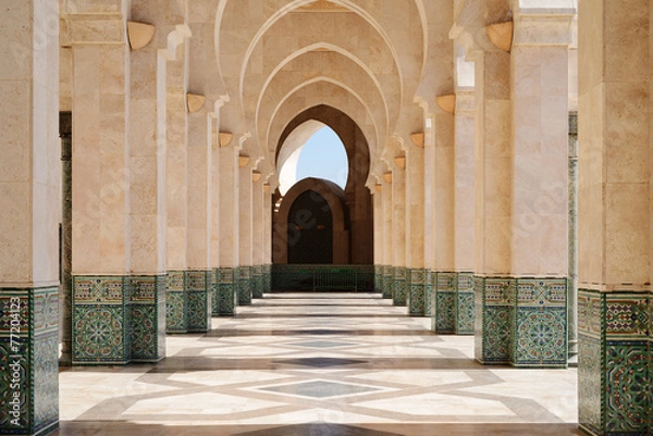 Fototapeta Maroko. Arcade of Hassan II Mosque w Casablanca