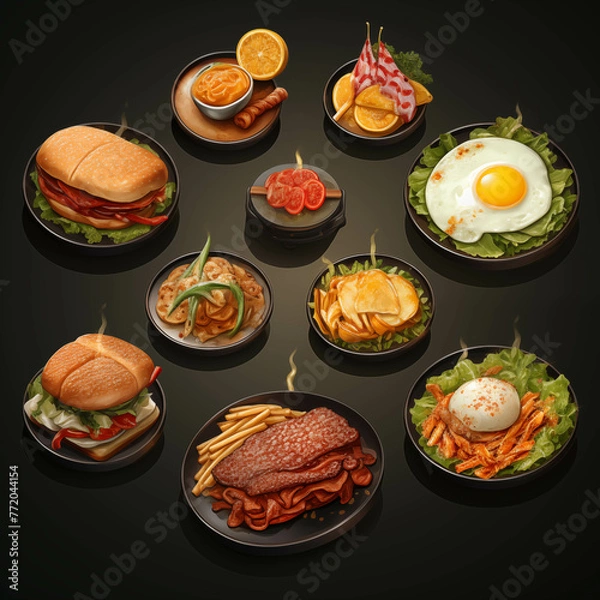 Fototapeta Includes a collection of various types of fast food snacks in one image.