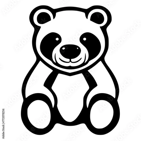 Obraz Monochrome Icon: Adorable Bear Illustration in Black and White