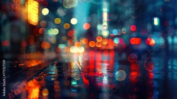Fototapeta Neon Cityscape A Vibrant Nighttime Scene with Colorful Lights and Blurred Outlines Generative AI