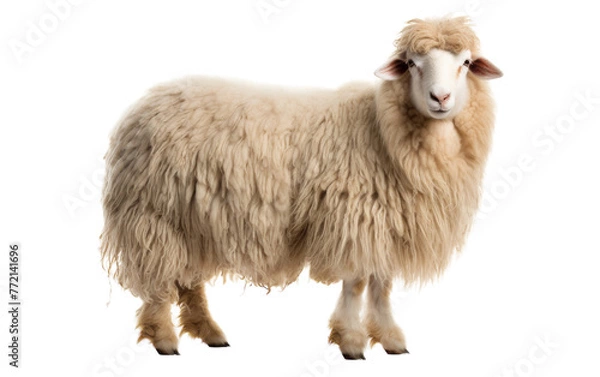 Fototapeta A lone sheep stands gracefully on a pristine white floor