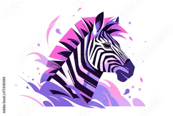 Fototapeta Geometric abstract zebra head purple colored. Flat vector illustration
