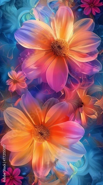 Obraz A close up of a painting with flowers in it, AI