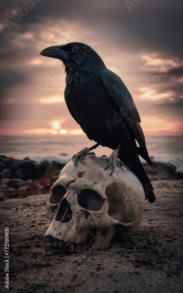 Obraz crow on a skull