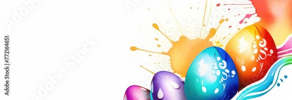 Obraz Bright colorful Easter eggs border over white background.