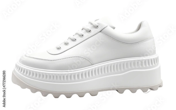 Fototapeta A white shoe balances atop a platform, creating a surreal and whimsical composition