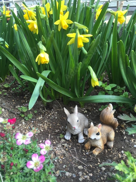 Obraz 水仙とウサギとリス