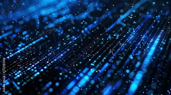 Fototapeta a diagonal matrix background in blue colors on pure black background