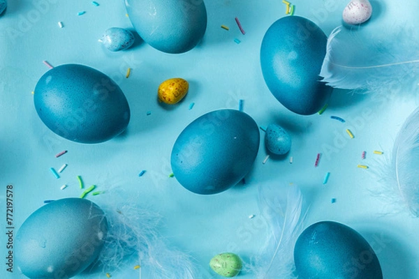 Obraz Blue easter eggs on light background