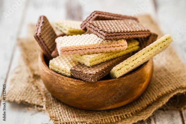 Obraz White and Black Wafer Biscuits on White Table 