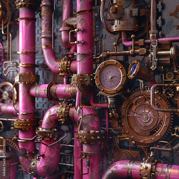 Fototapeta Pink Pipe Dreams A Steampunk Inspired Artwork Generative AI