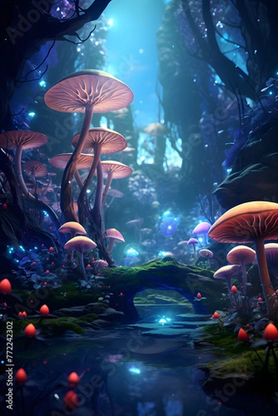 Fototapeta Enchanted Forest: Surreal Digital Artwork of Mythical Wonderland