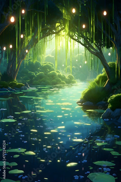 Fototapeta Spring Serenity: Tranquil Pond Amid Cherry Blossom Trees