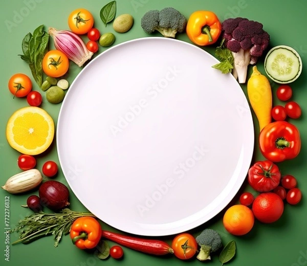 Obraz Circular vegetable-patterned frame with empty space in the middle for text