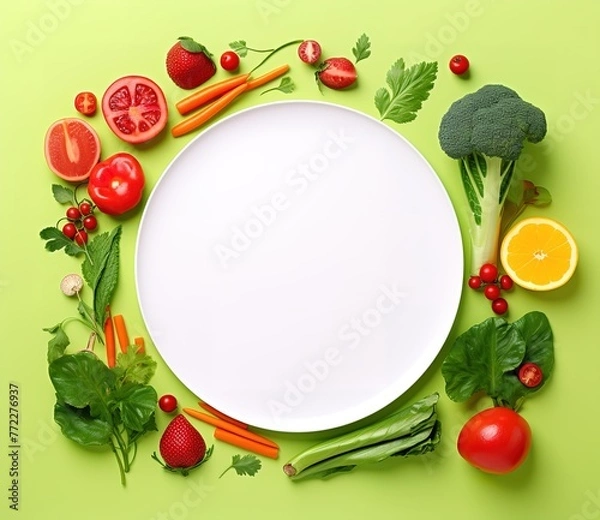 Obraz Circular vegetable-patterned frame with empty space in the middle for text