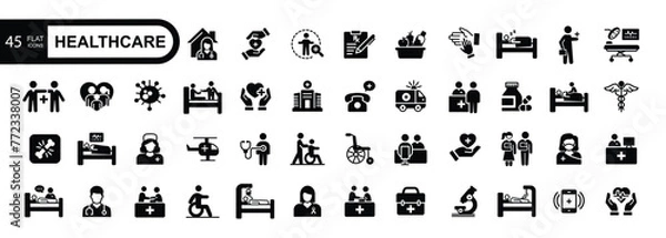 Obraz Palliative healthcare flat icons. Vector illustration.