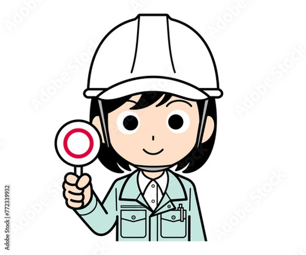 Obraz まる札を持つ現場監督の女性