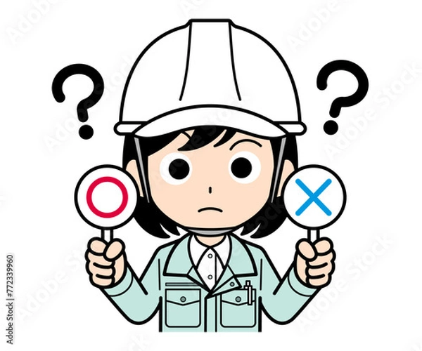 Obraz まるバツ札を持つ現場監督の女性