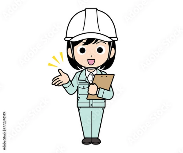 Obraz バインダーを持って説明する現場監督の女性
