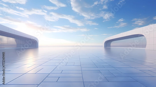 Fototapeta Open spaces with futuristic architecture and empty concrete floor