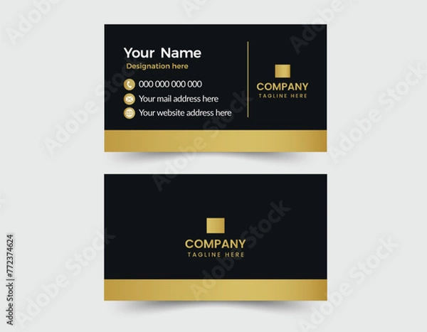 Fototapeta Double-sided creative Modern black, golden and  Clean professional  business card template. Business card for business and personal use. Vector illustration.
