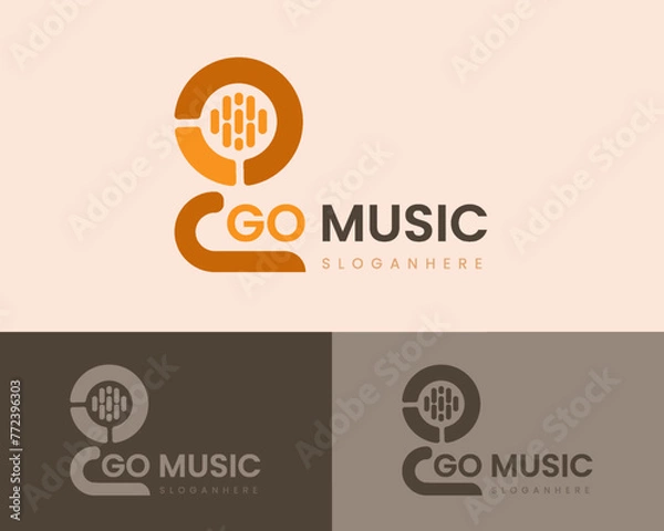Fototapeta Music logo design and vector art with G and GO sign template.