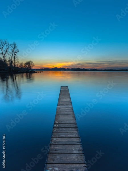 Obraz Sunset over Wooden Jetty in Groningen, Netherlands