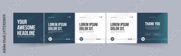 Fototapeta Social media carousel template, microblog five page square post for Instagram and linkedin, clean, modern, minimal, design, EPS vector illustration