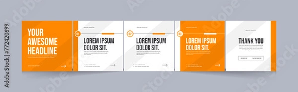 Fototapeta Social media carousel template, microblog five page square post for Instagram and linkedin, clean, modern, minimal, design, EPS vector illustration