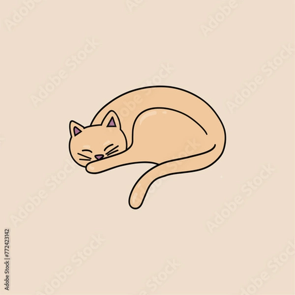 Obraz Cute sleeping cat vector illustration. Flat cartoon minimalist isolated cat on the white background