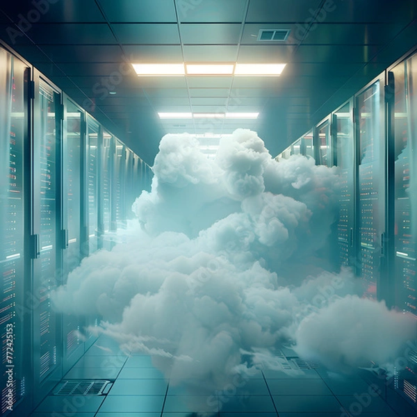 Obraz A futuristic, high tech modern data center structured to sustain the demand for the new AI distributed computing generation