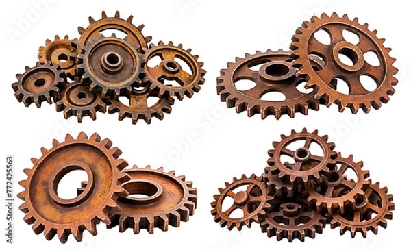 Fototapeta Set of rusty old cog wheels, cut out