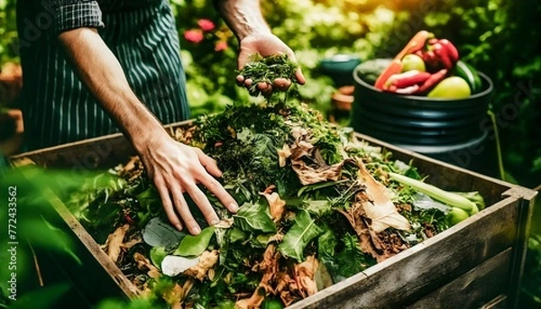 Obraz Creating a Compost Pile for Natural Fertilizer Production