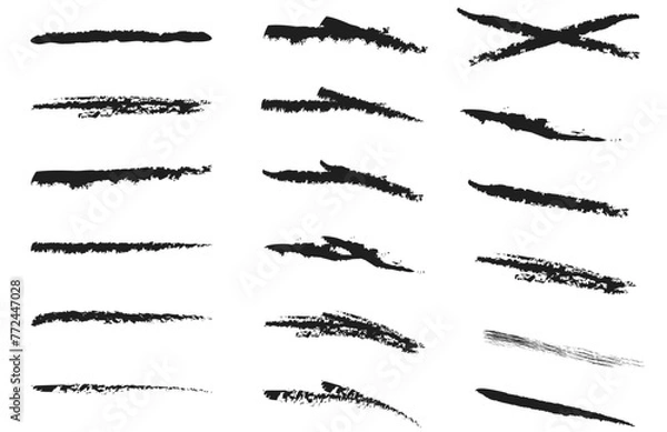 Fototapeta Realistic Rough Black Marker Brush Ink Line Stroke Set Isolated Collection. Grunge Paper Texture 3 2 2