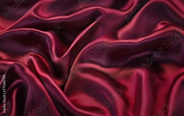 Fototapeta Passionate waves of deep red satin cascade in rich folds, offering a sensual and vibrant display of luxurious fabric texture.