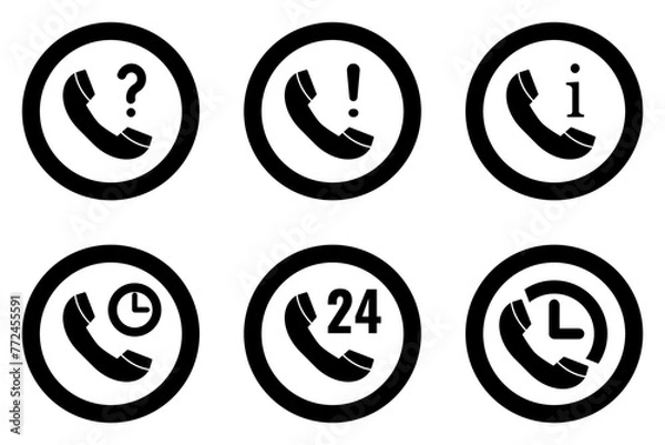 Fototapeta Customer service black vector icons set. Hotline symbols. Help desk signs.