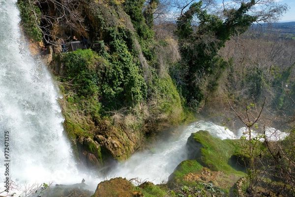 Obraz Beautiful and famous waterfall, with awesome vegetation around. Incredible beauty, crystal waters. Edessa, Greece


