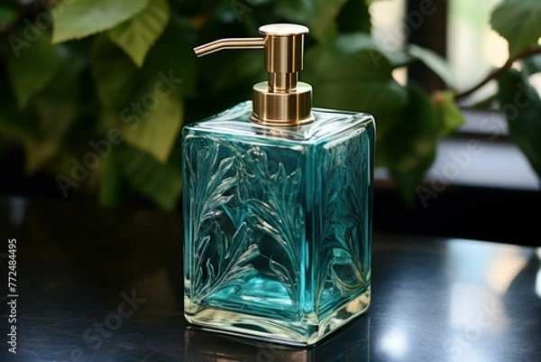Fototapeta Glass soap dispenser. Spa health natural. Generate Ai