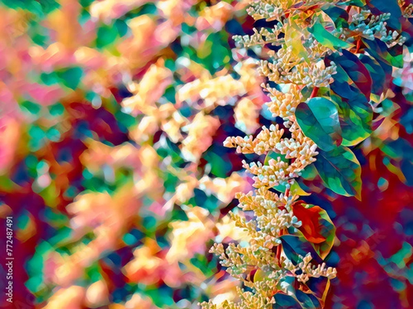 Fototapeta details of flowering tree branch with blurred background